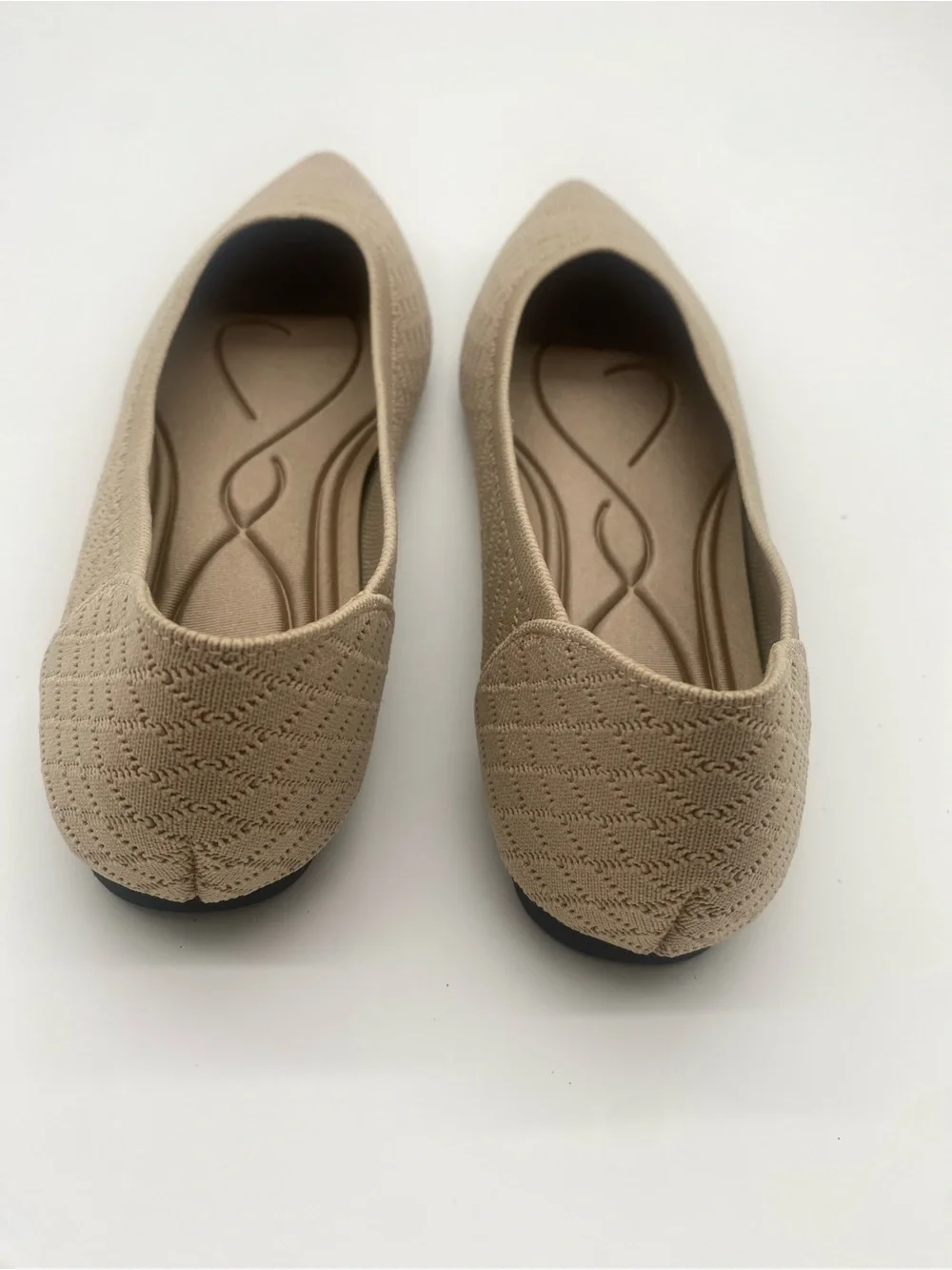 Aomigoct Women’s Size 9 Pointed Toe Knit Ballet Flats Beige Cushioned Slip On